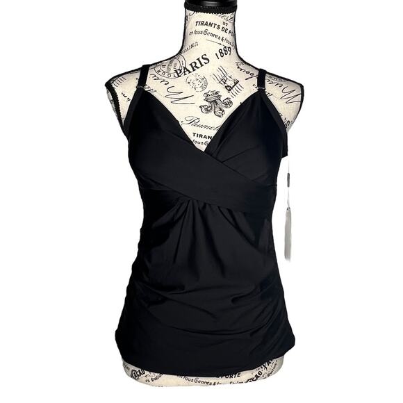 Calvin Klein LARGE Black Tankini Twist Front 4-Way Stretch 50+ SPF Swim Suit - Picture 1 of 11